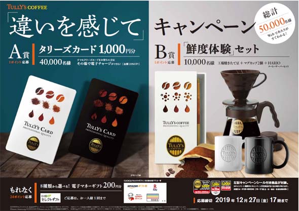 タリーズ　Perfume×TULLY’S COFFEE「違いを感じて」キャンペーン応募券200枚